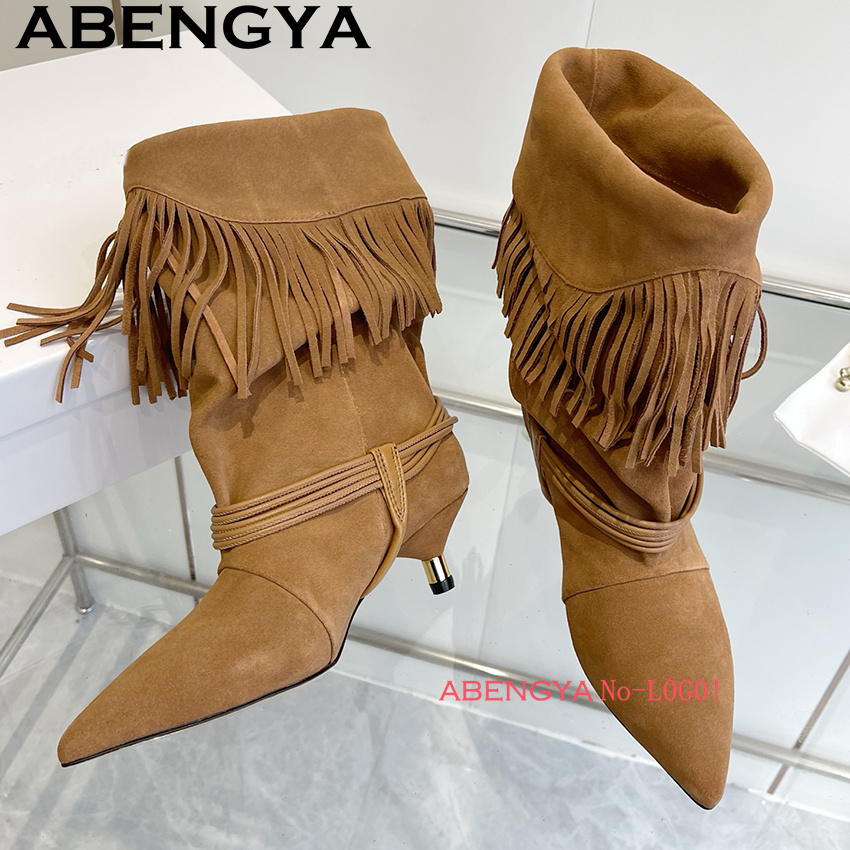 Suede Leather Edge Tassel Desi - Ethnic Fashion Women 评论和价格